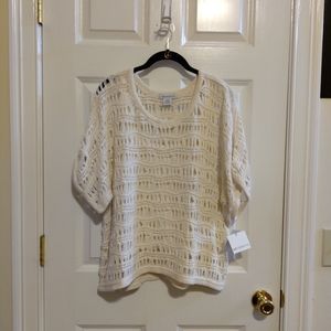 NEW Liz Claiborne Women's Ivory Cotton Pullover Short Sleeve Sweater   Size XL